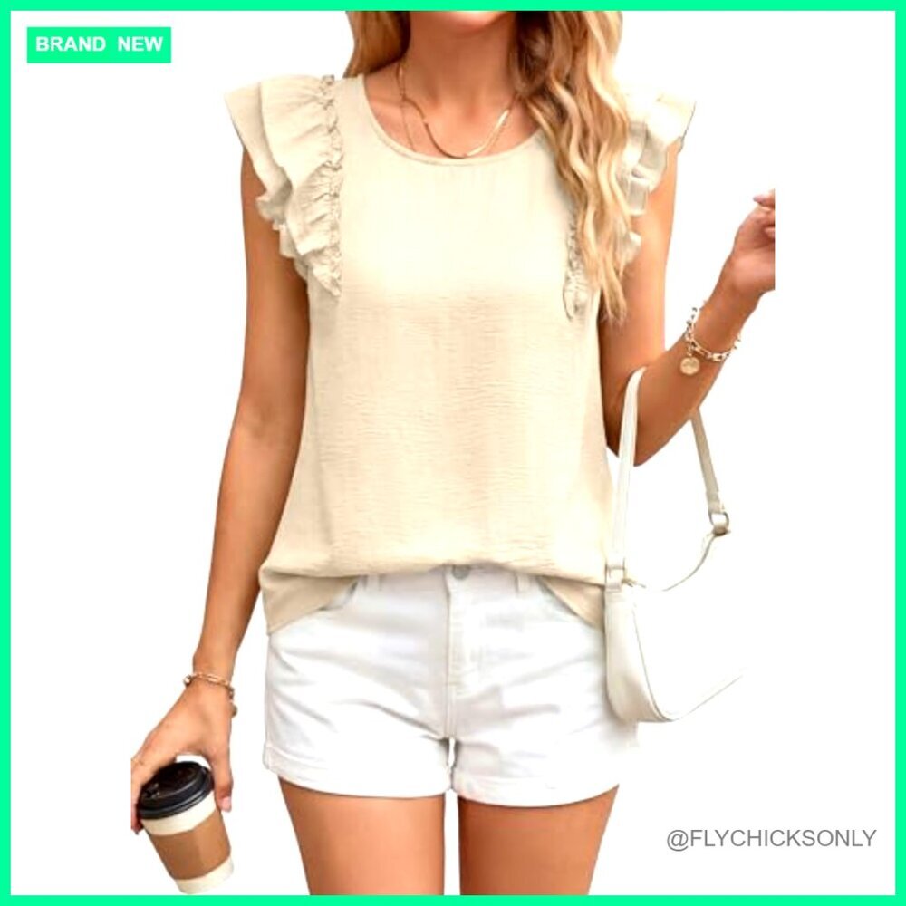Ruffle Sleeve Bow Back Blouse, Lightweight Polyester, Loose Fit Summer Top - Picture 5 of 7
